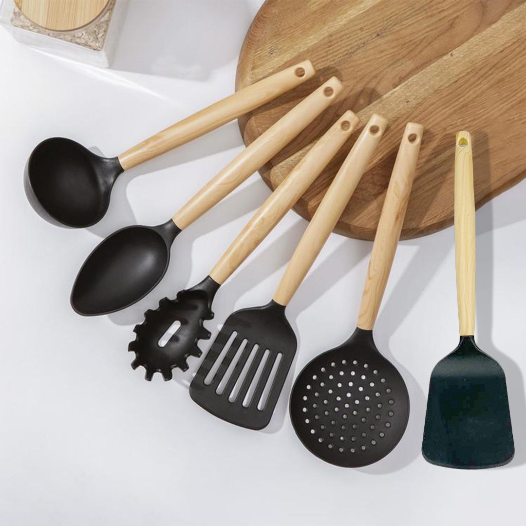 13pcs/set Heat Resistant Silicone Kitchen Utensils Set Including Measuring  Spoons, Oil Brush, Shovel, Tableware, Baking Tools With Storage Bucket