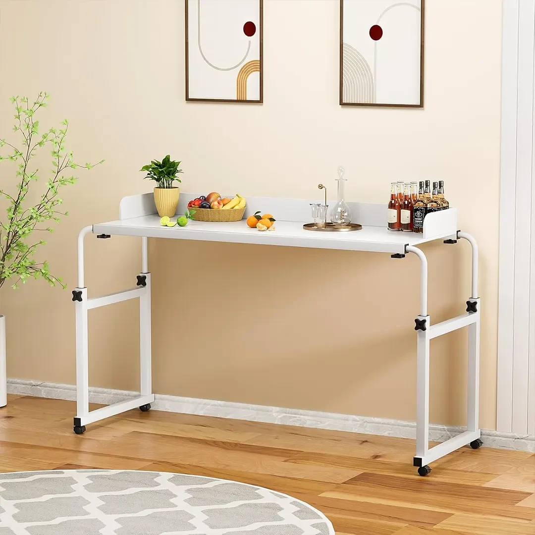 Overbed Table With Wheels, Rolling Desk Over Bed Adjustable Height Mobile Standing Laptop Table Over Bed King Queen With Headphone Hook Solid Wood Material For Home - View #6