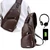 Leather Sling Bag with USB port - Brown