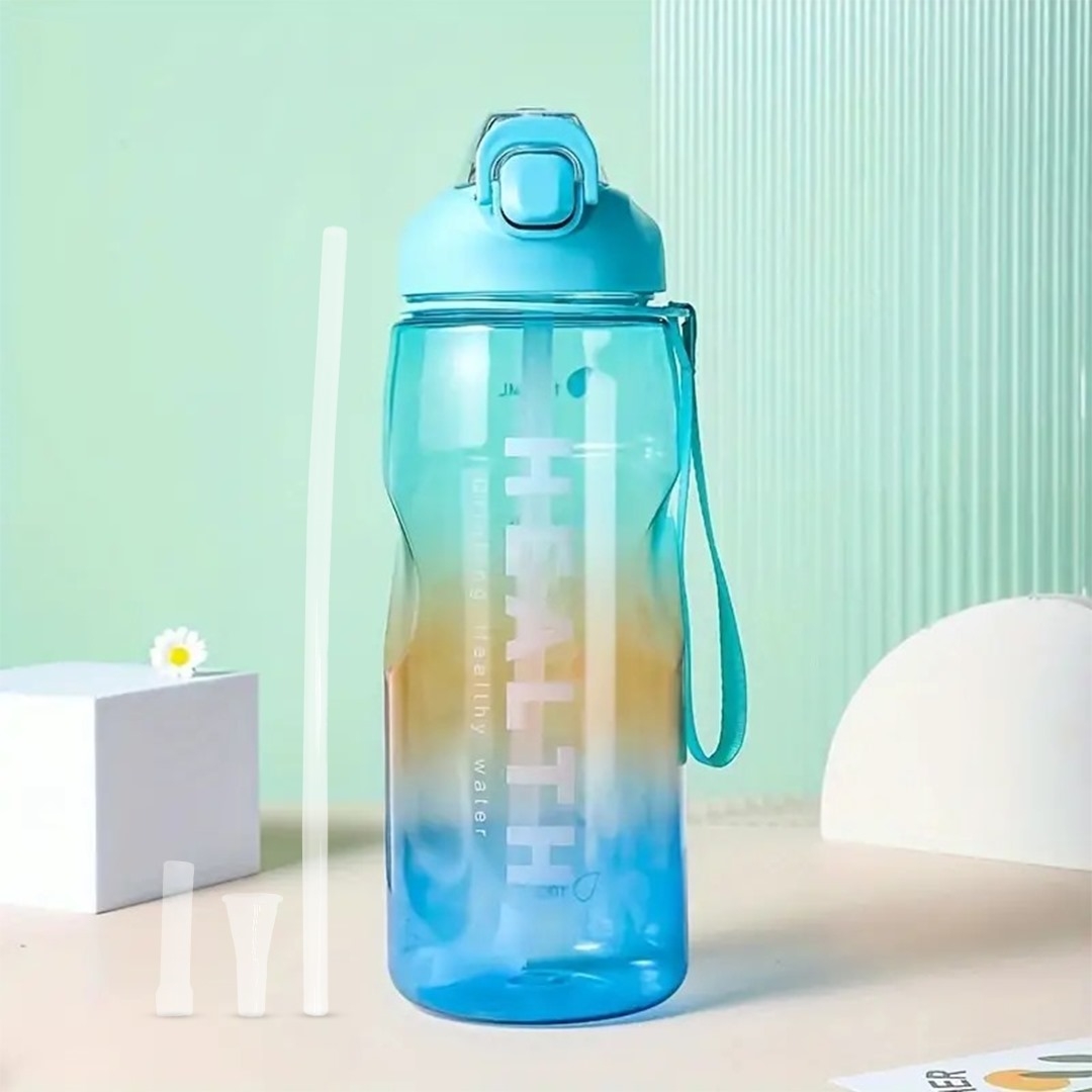 1500ml Blue Orange Water Bottle Silicone Straw Sports / Smart Fitness Big  bottle