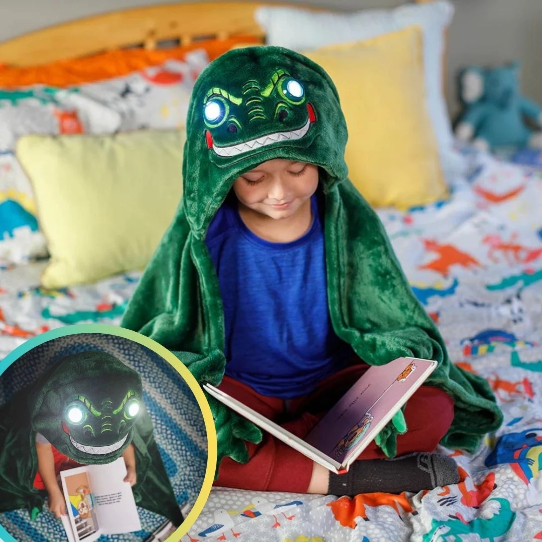 Dragon Blanket with LED Light Up Eyes Green