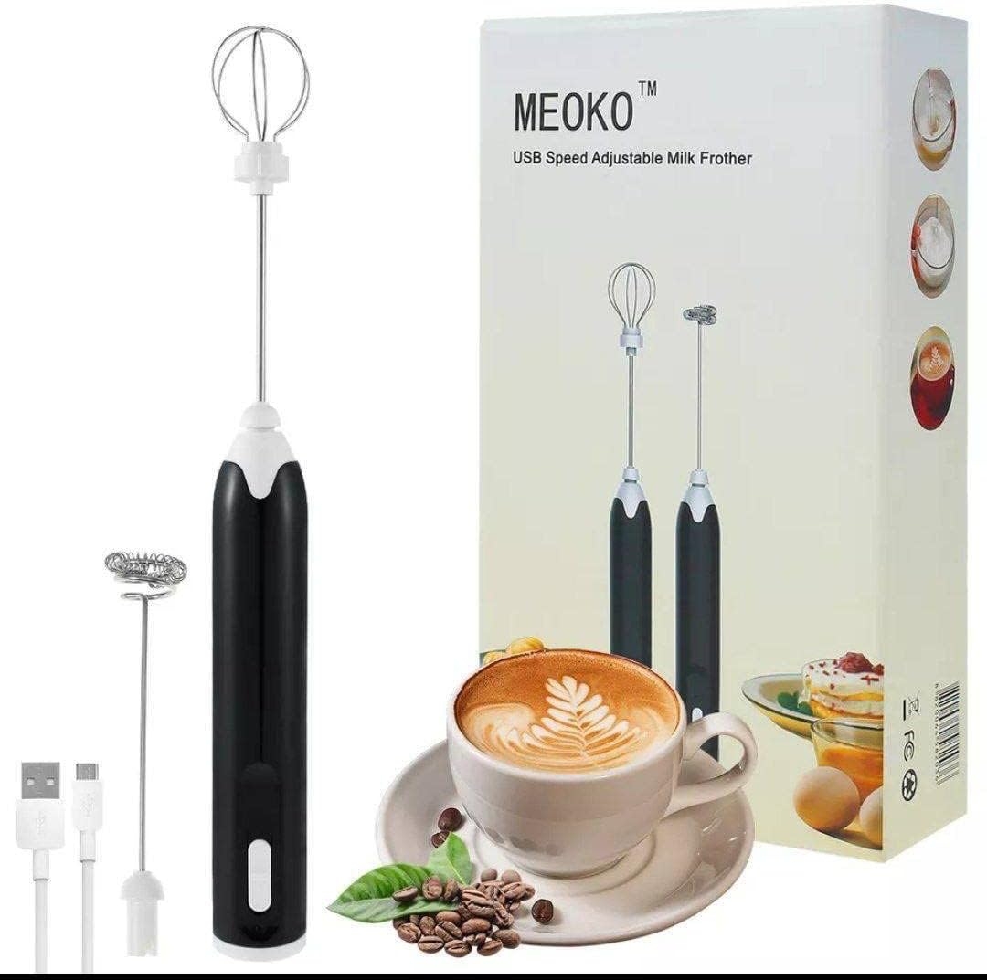 Electric Double Whisk Milk Frother Handheld Black USB Rechargeable Drink  Mixer, 3 Speeds Adjustable Electric Whisk Foam Maker Detachable for Coffee