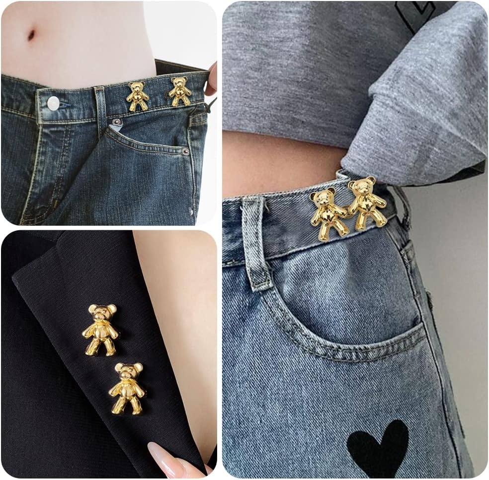  10 Pairs Bear Jeans Button Pins, Bear Tighten Waist Button Pins  for Jeans, Cute Bear No Sew Detachable Adjustable Waist Buckle Extender  Buttons for Loose Jeans Pants Skirts, 5 Colors