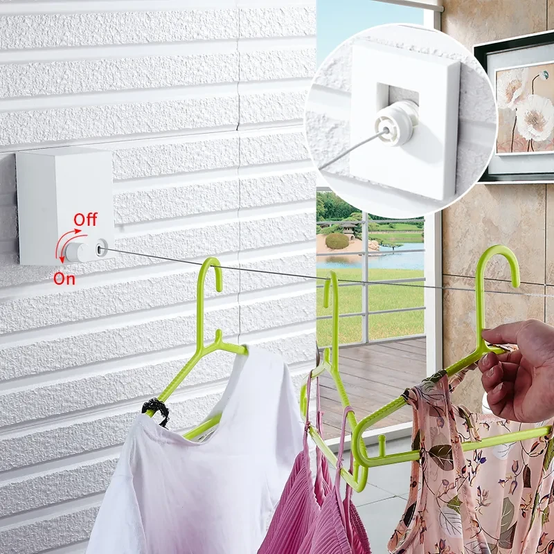 4.2m Retractable Clothesline Drying Clothes Rope Hanging Laundry Towel  String Bathroom Holder Portable Indoor Outdoor Organizers