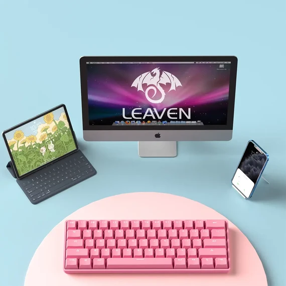 LEAVEN K28 Wireless Mechanical Keyboard - Pink (61 Keys)