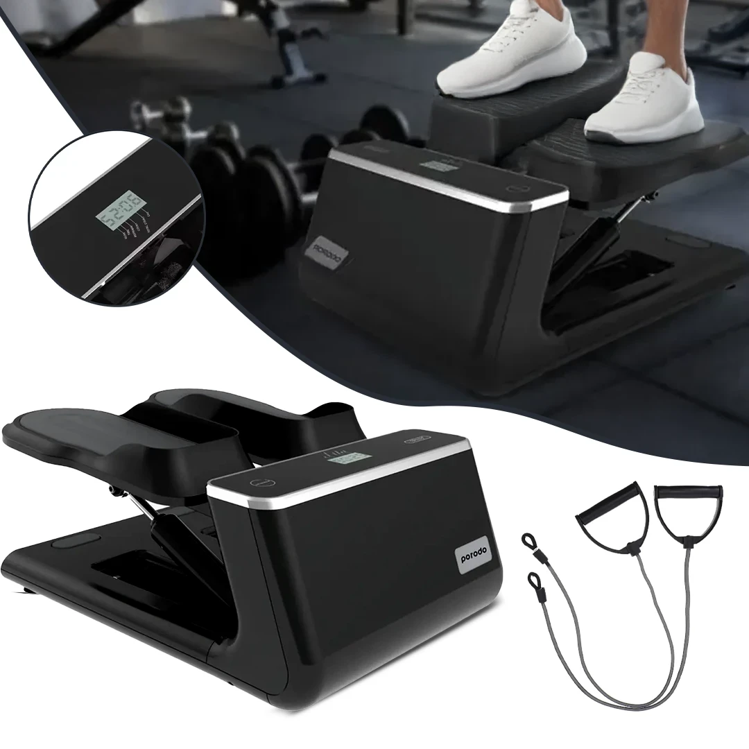 Porodo PD-LFST032-BK Mini Stepper with Rubber Resistance Bands