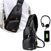 Leather Sling Bag with USB port - Black
