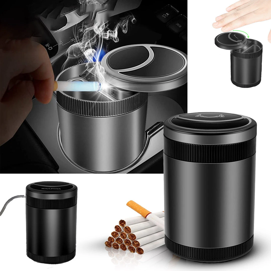 Car Smart Ashtray With Led Light Cigar Cigarette Ashtray Anti Smell  Automatic Cup Hold Infrared Sensor Metal Smokeless Ashtray
