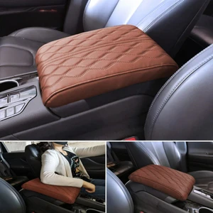 Leather Car Armrest Box Pad - Brown